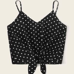 Black polka dot cropped tank top